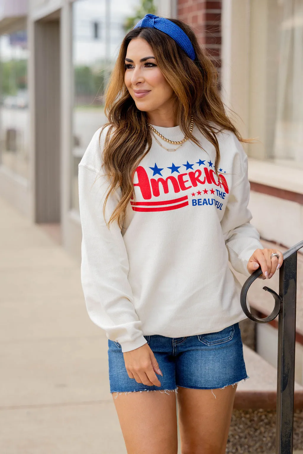 America The Beautiful Ribbed Graphic Crewneck