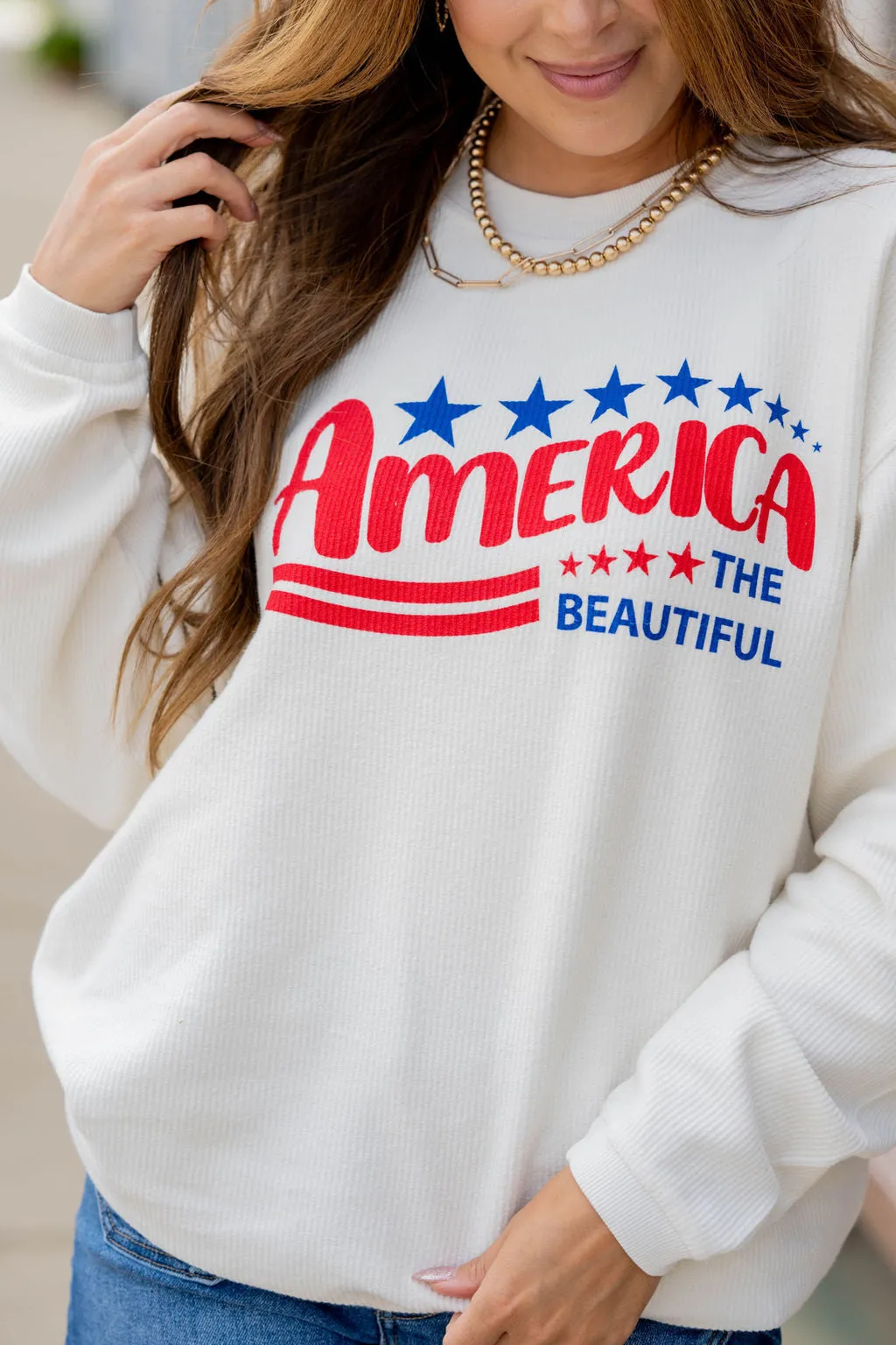 America The Beautiful Ribbed Graphic Crewneck