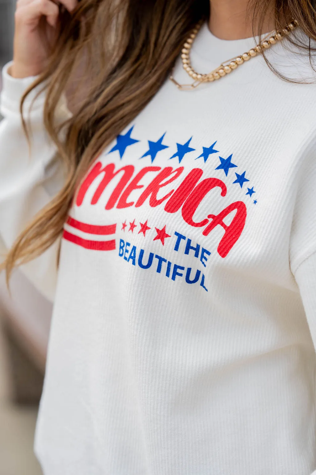 America The Beautiful Ribbed Graphic Crewneck