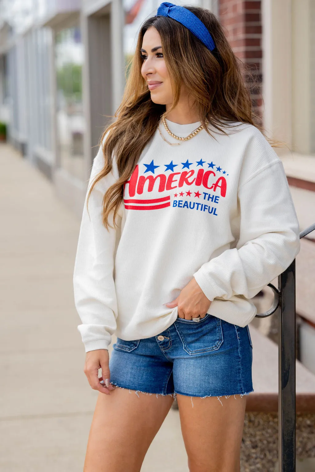 America The Beautiful Ribbed Graphic Crewneck