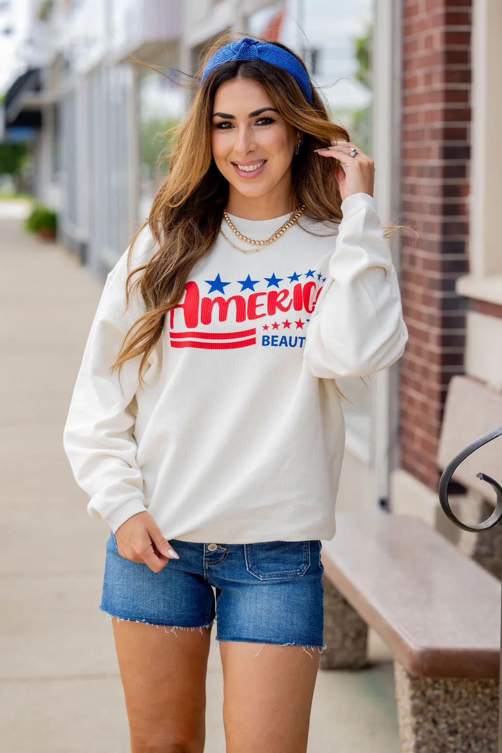 America The Beautiful Ribbed Graphic Crewneck