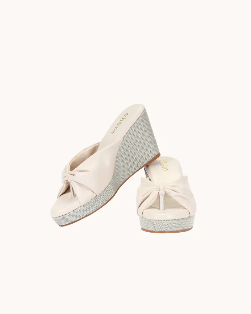 Beige Classic Knot Strap Casual Wedges for Women