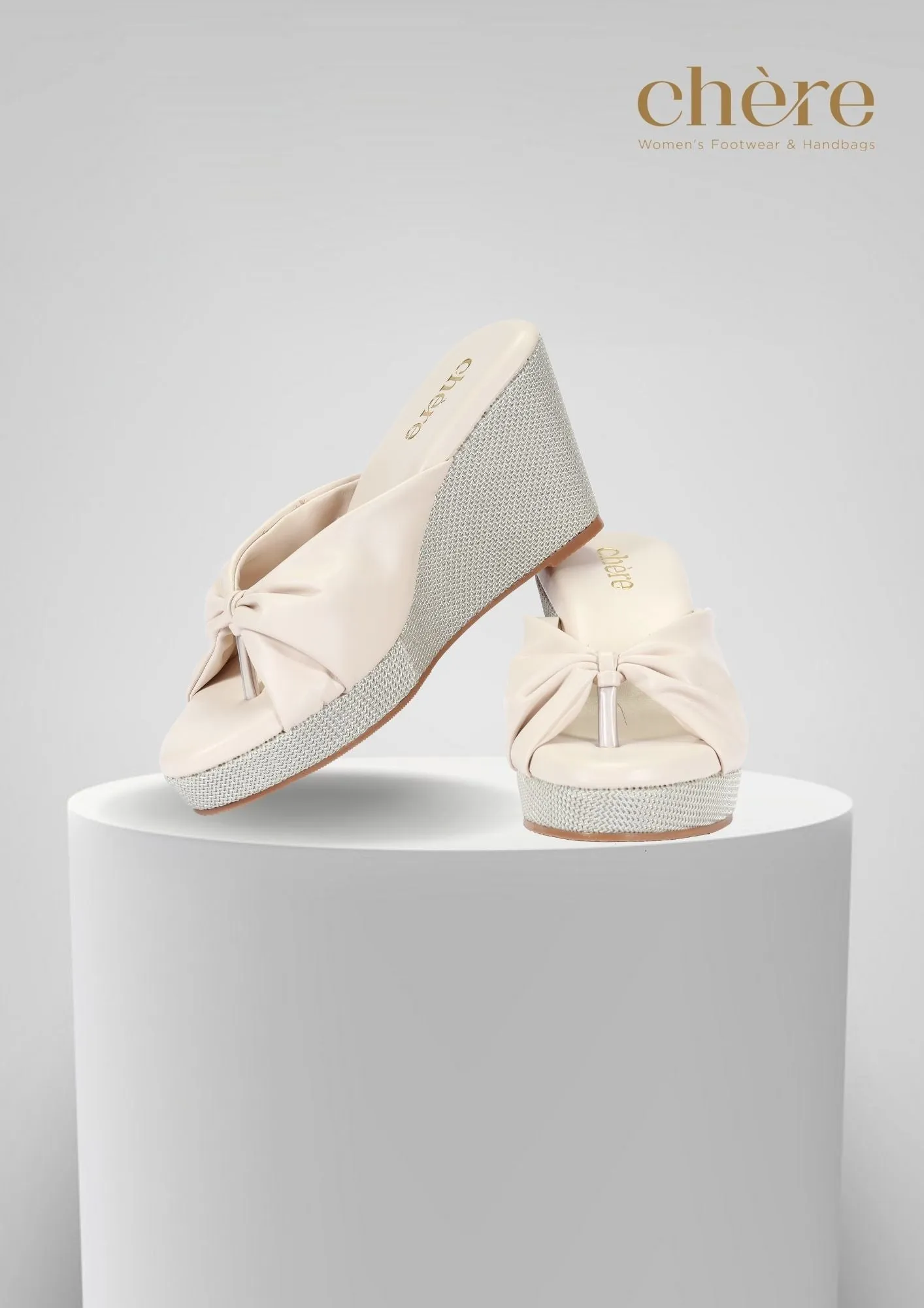 Beige Classic Knot Strap Casual Wedges for Women