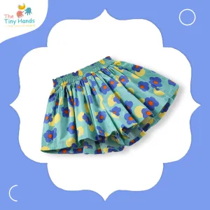 Blue Floral Flared Shorts