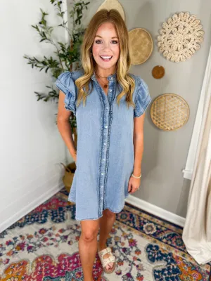 Chambray Ruffle Sleeve Dress