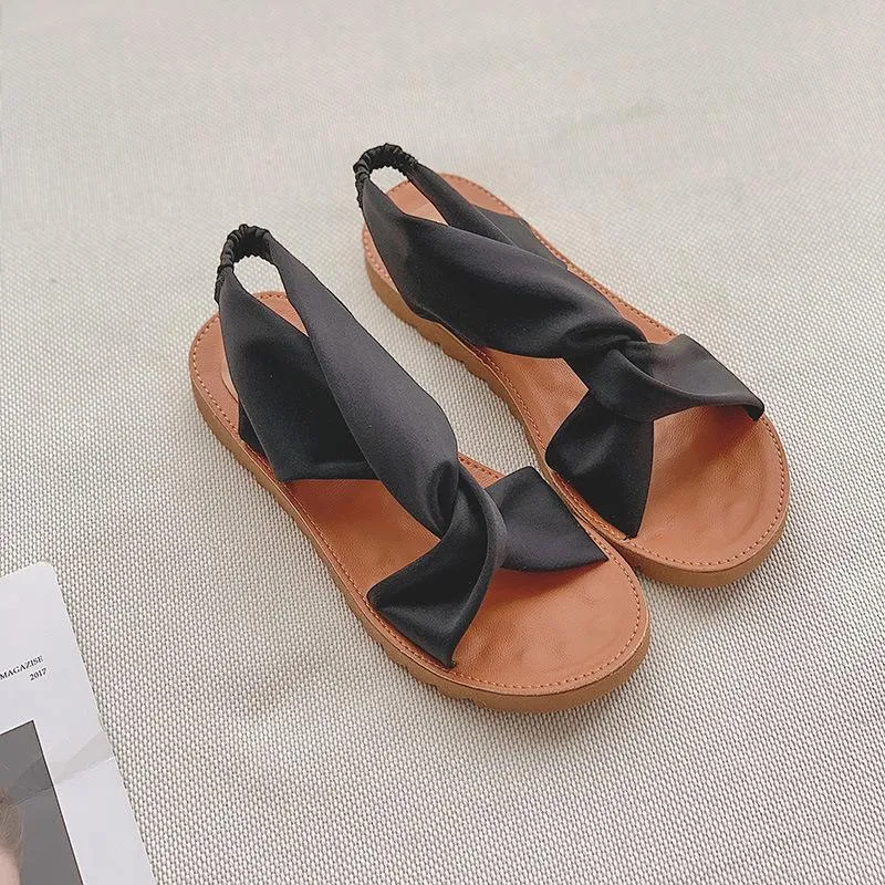 Chicvane Criss Cross Elastic Cord Flat Spanish Sandals
