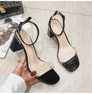 Chicvane Transparent Buckle Closure Chunky Heels Dress Sandals