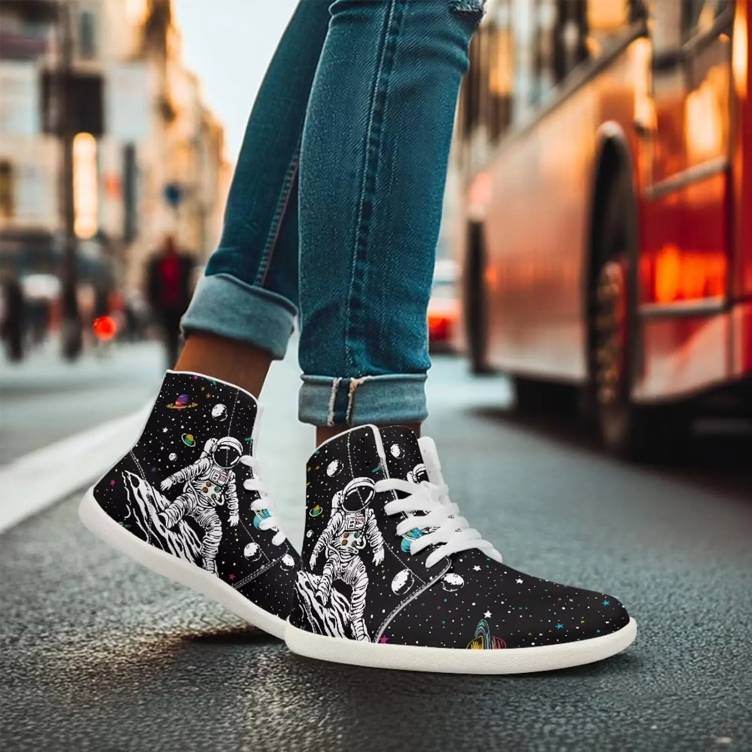 Coloranimal Barefoot Shoes Women High Top Sneakers Womens Athletic Shoes Walking Shoes Lace Up Fashion Sneakers Wide Toe Box Shoes