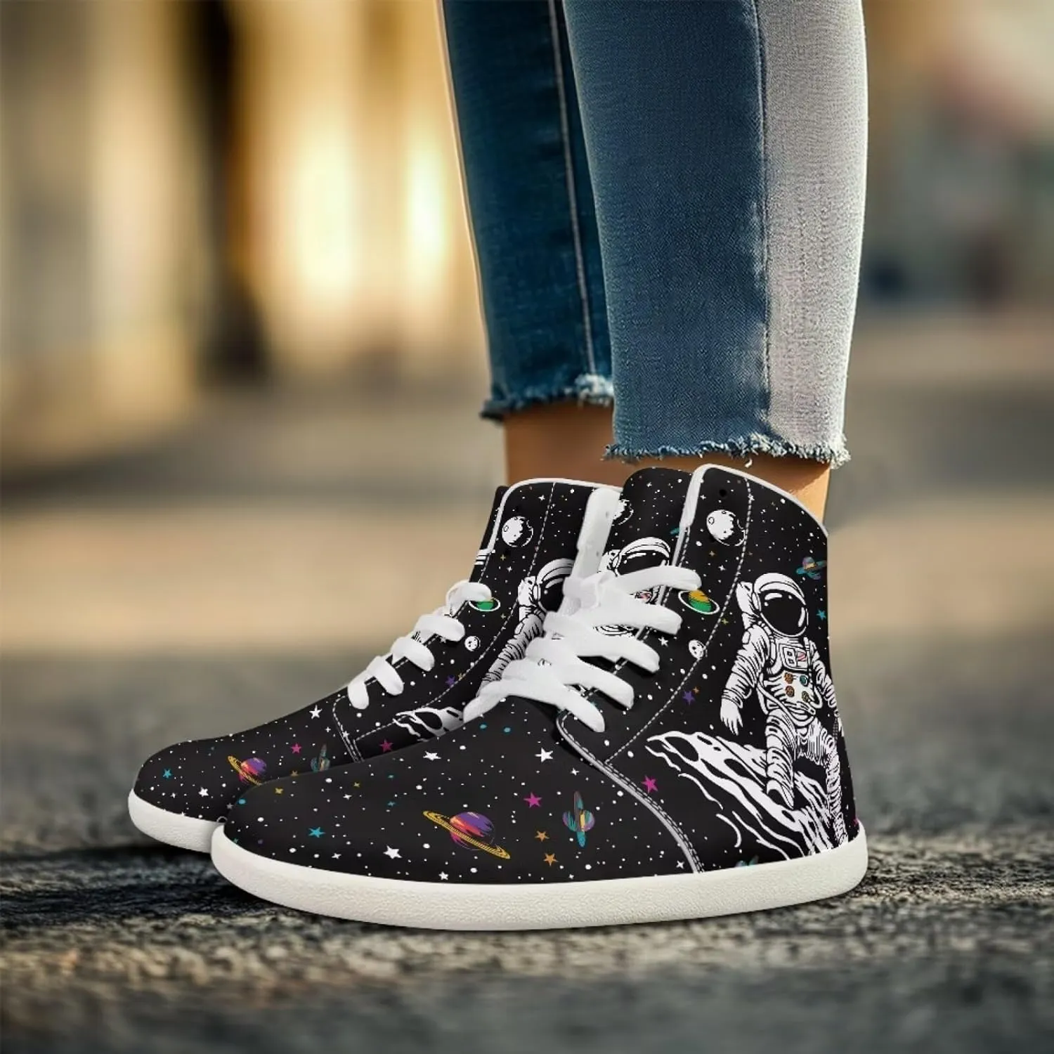 Coloranimal Barefoot Shoes Women High Top Sneakers Womens Athletic Shoes Walking Shoes Lace Up Fashion Sneakers Wide Toe Box Shoes