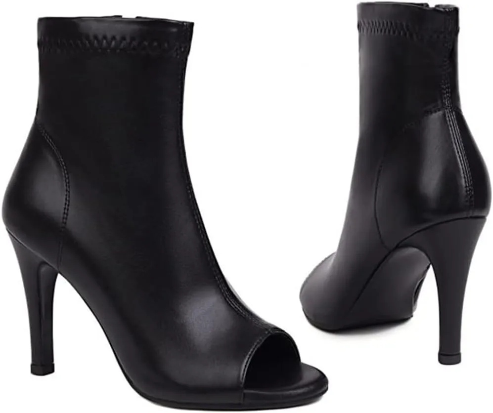 Cozivwaiy Women Fashion Peep Toe Ankle Boots High Heel Autumn Shoes Zipper Stretchy Boots Ankle High Party Shoes Size 2-11.5