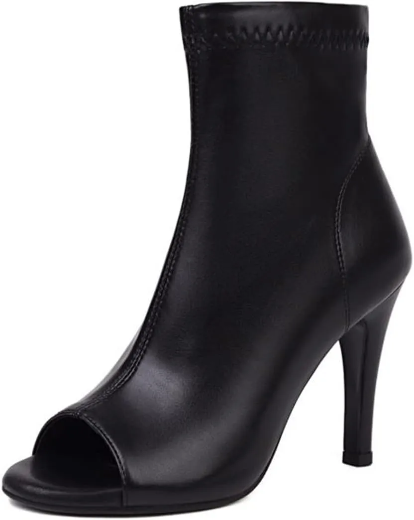 Cozivwaiy Women Fashion Peep Toe Ankle Boots High Heel Autumn Shoes Zipper Stretchy Boots Ankle High Party Shoes Size 2-11.5
