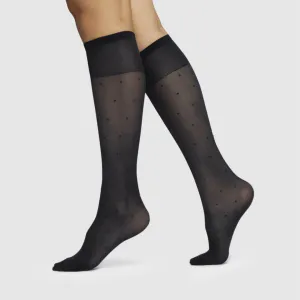 Doris Dots Knee-High Tights: Black