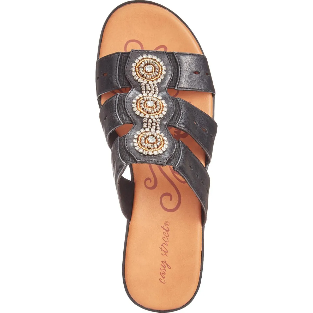 Easy Street Womens Nori Faux Leather Slip On Slide Sandals