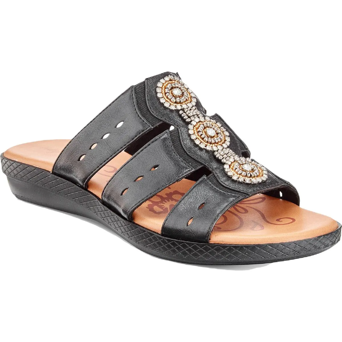 Easy Street Womens Nori Faux Leather Slip On Slide Sandals