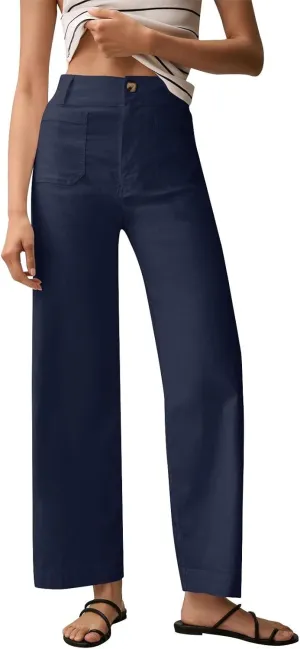 Fashion Solid Color Pants for Women Straight Leg Buttoned Baggy Lounge Cropped Trouser Fall Relaxed Fit Holiday Pants