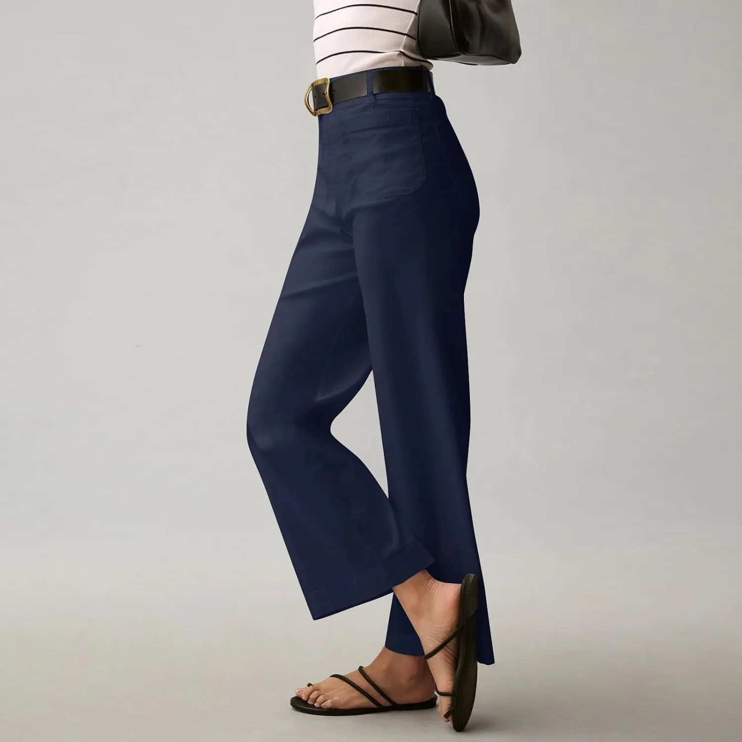 Fashion Solid Color Pants for Women Straight Leg Buttoned Baggy Lounge Cropped Trouser Fall Relaxed Fit Holiday Pants
