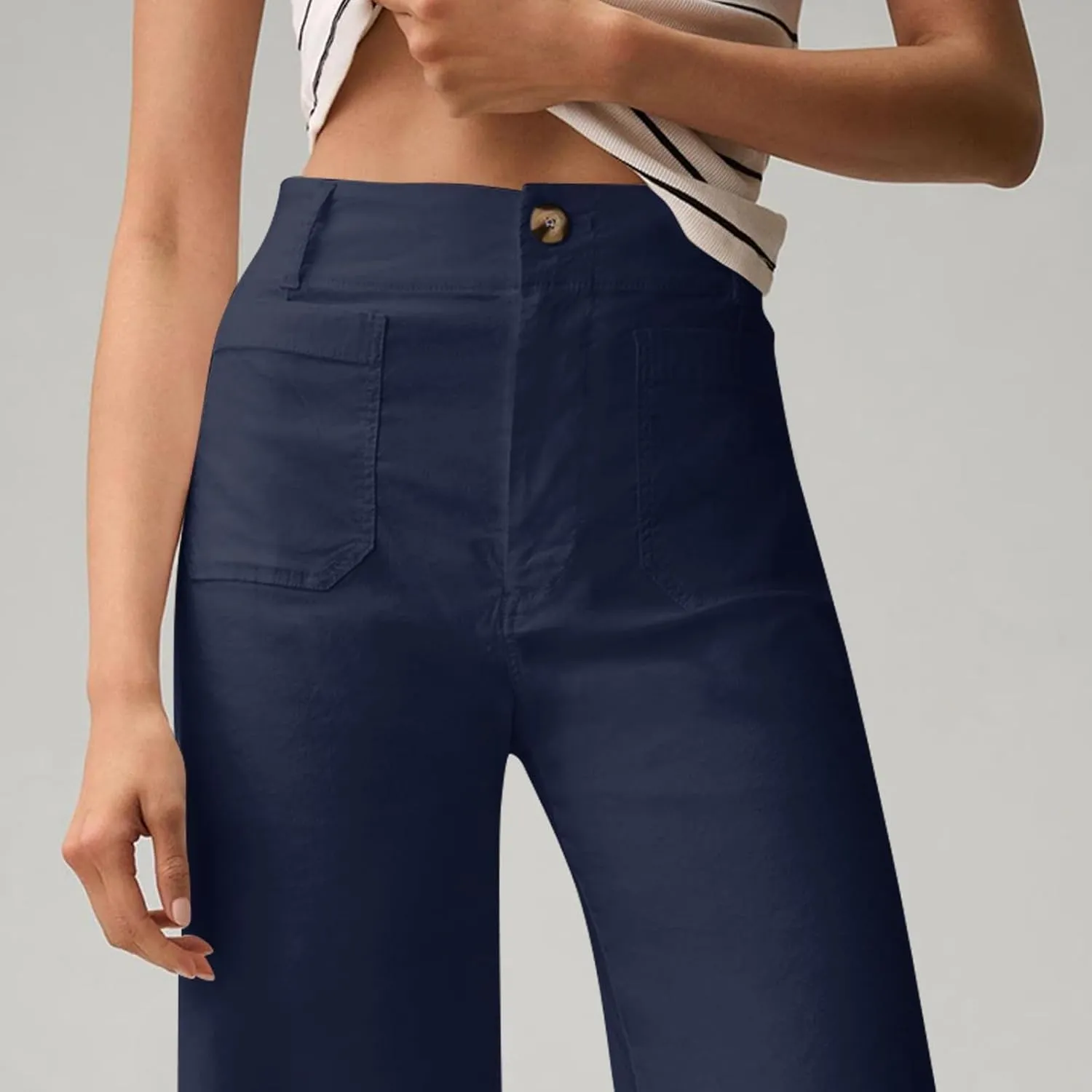 Fashion Solid Color Pants for Women Straight Leg Buttoned Baggy Lounge Cropped Trouser Fall Relaxed Fit Holiday Pants