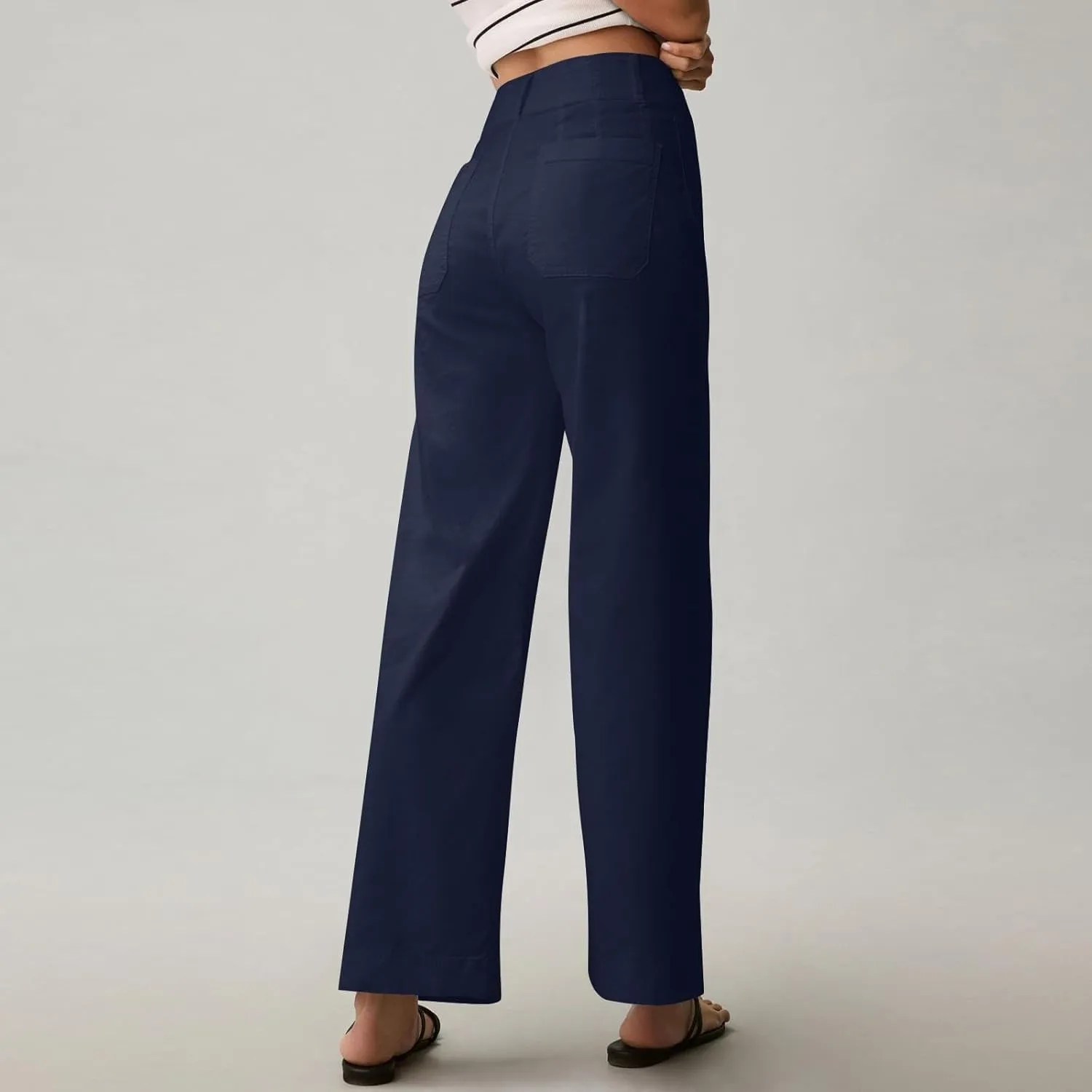 Fashion Solid Color Pants for Women Straight Leg Buttoned Baggy Lounge Cropped Trouser Fall Relaxed Fit Holiday Pants