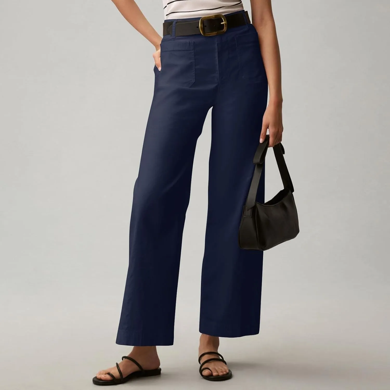 Fashion Solid Color Pants for Women Straight Leg Buttoned Baggy Lounge Cropped Trouser Fall Relaxed Fit Holiday Pants