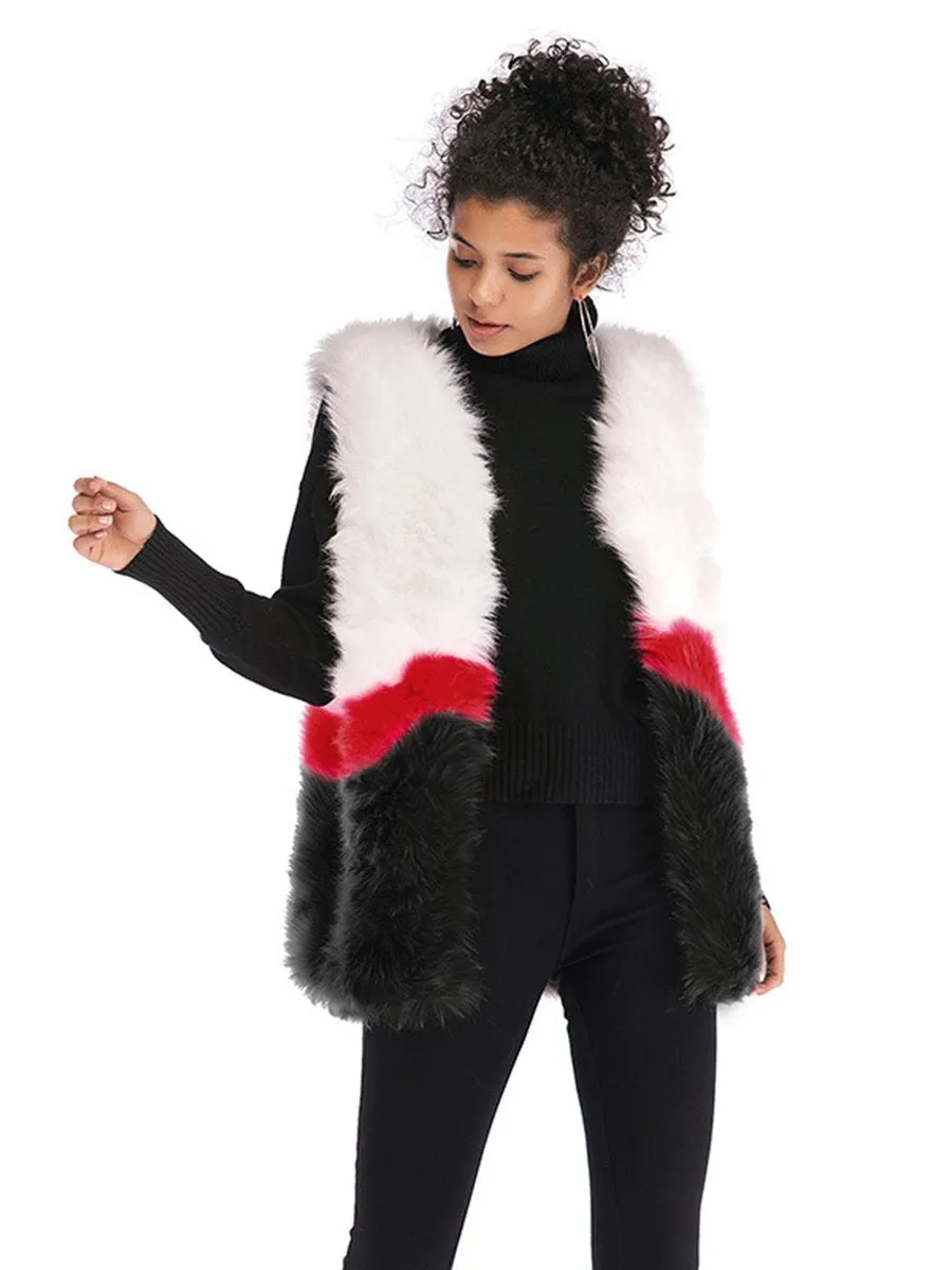 Faux Fur Sleeveless Stitching Plush Coat Jacket