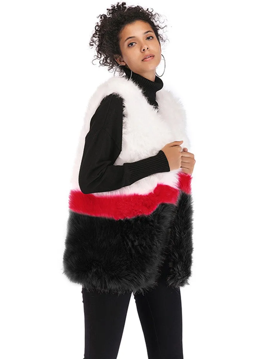 Faux Fur Sleeveless Stitching Plush Coat Jacket