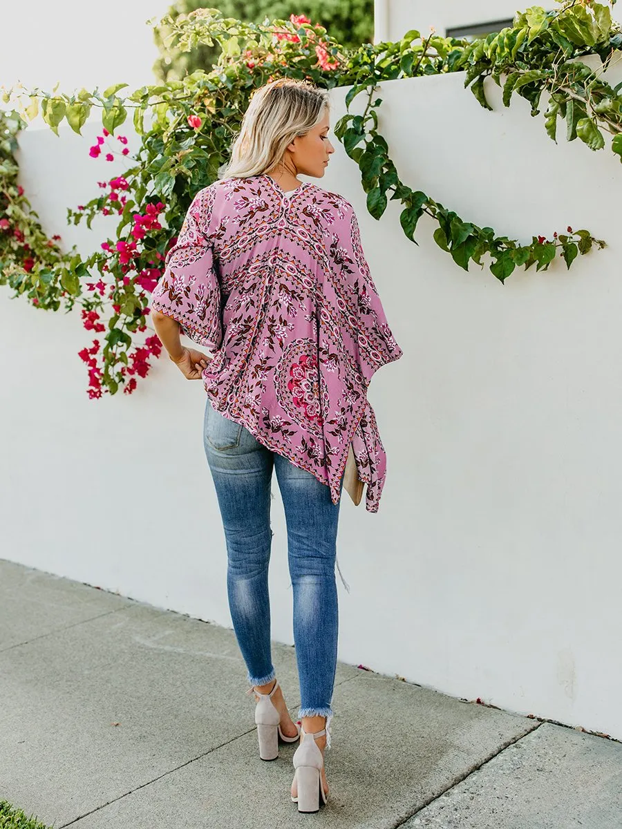 Floral Print Front Open Short Sleeve Cardigan