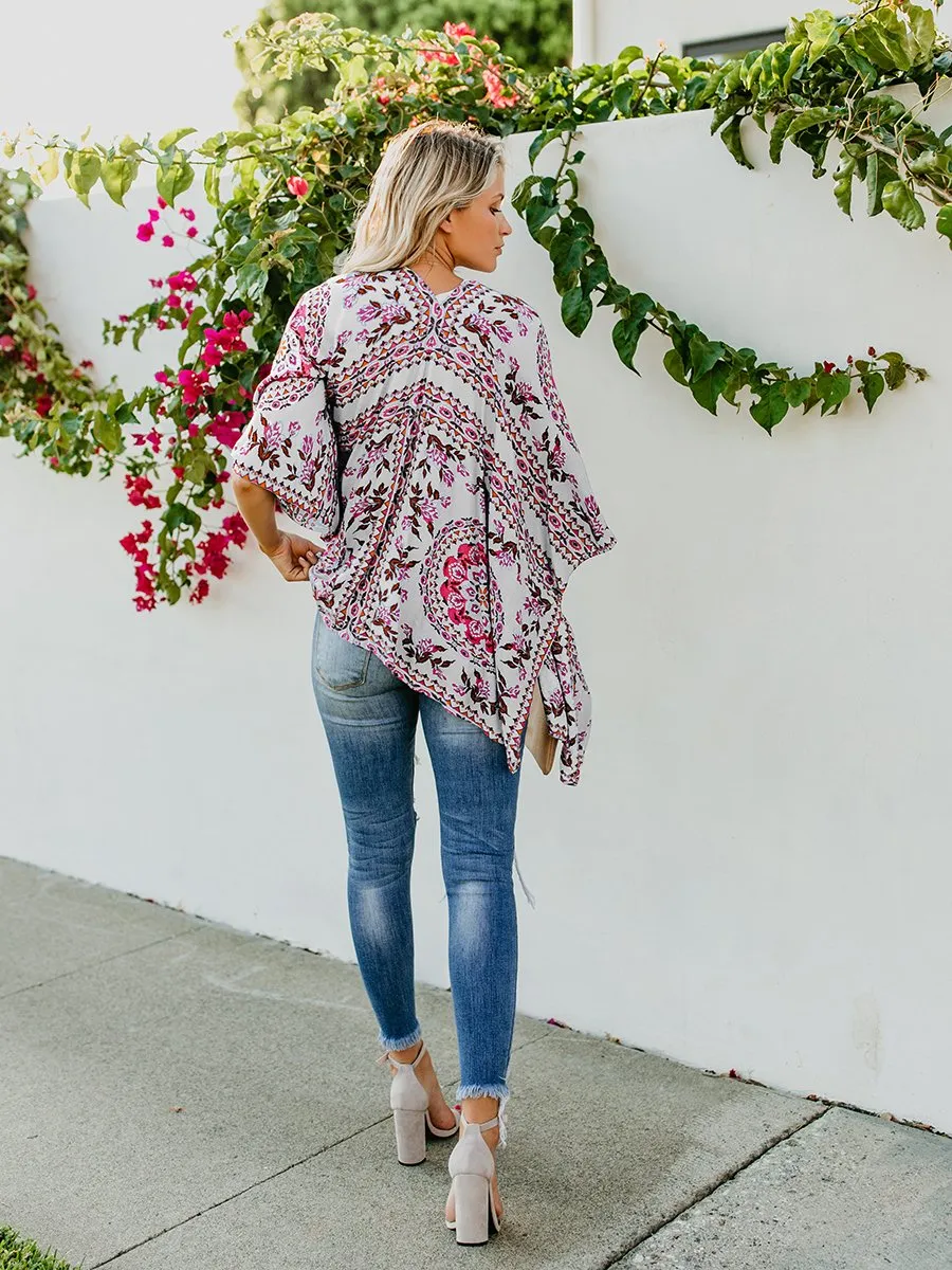 Floral Print Front Open Short Sleeve Cardigan