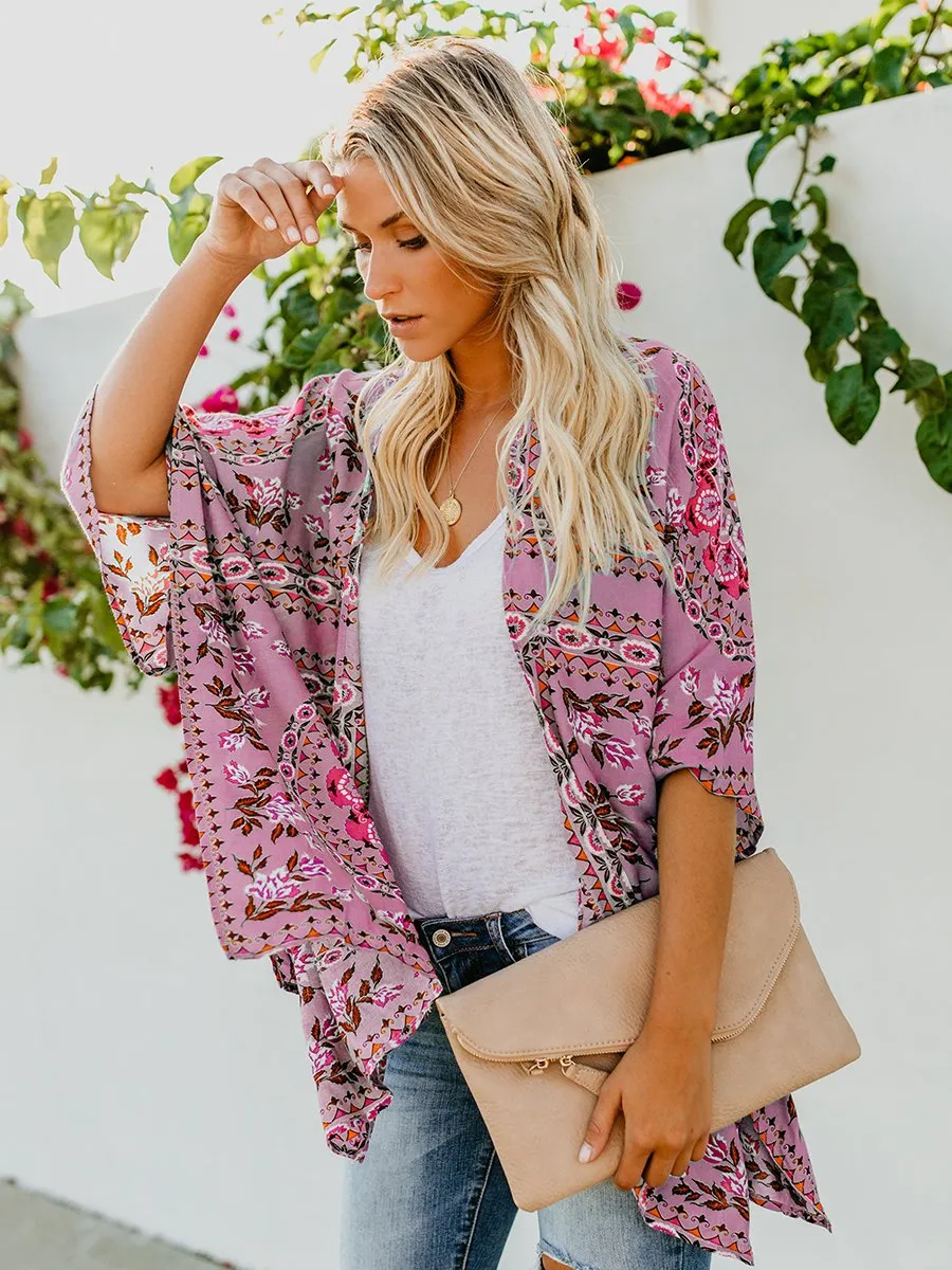 Floral Print Front Open Short Sleeve Cardigan