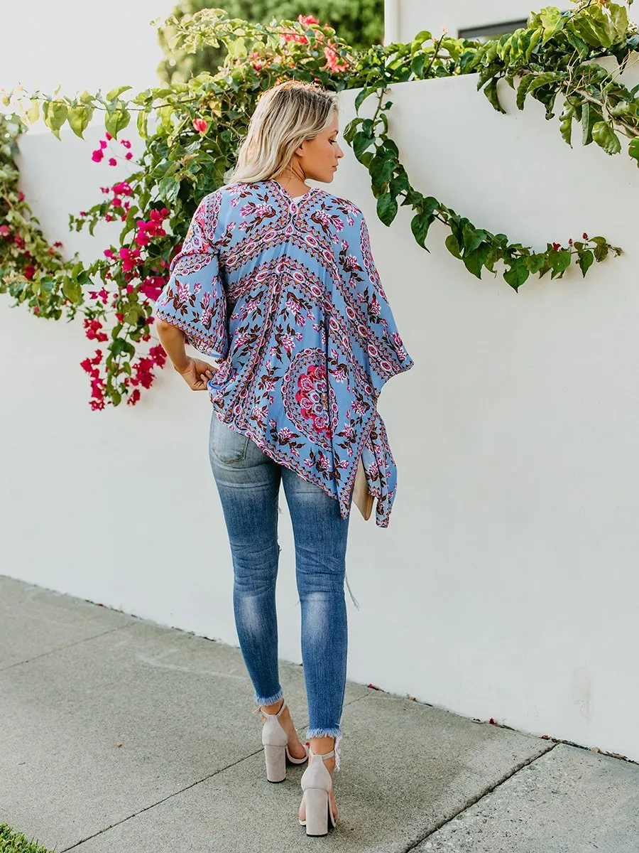 Floral Print Front Open Short Sleeve Cardigan