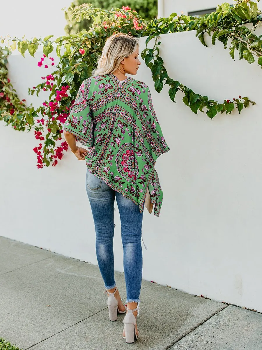 Floral Print Front Open Short Sleeve Cardigan