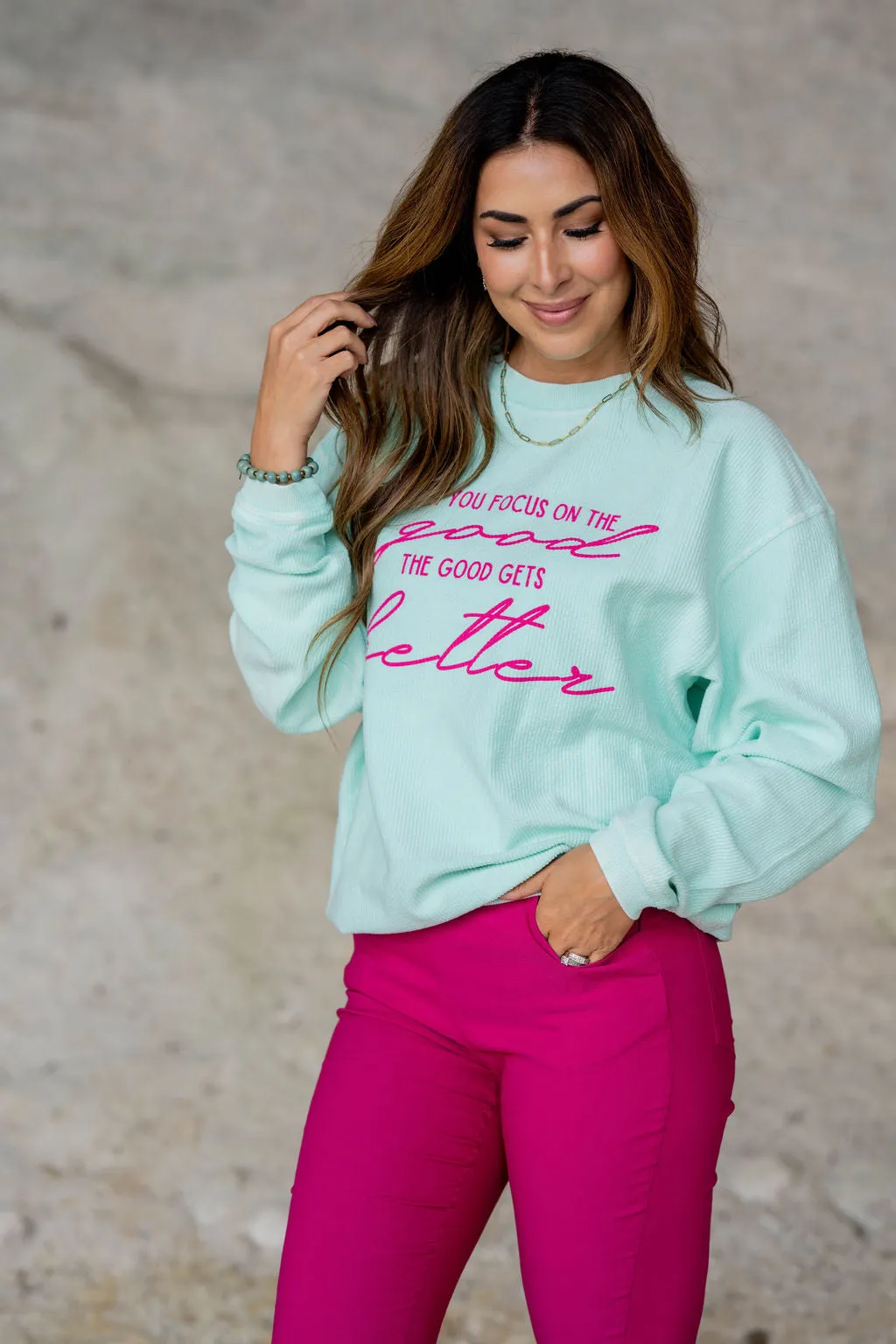 Focus On The Good Ribbed Graphic Crewneck