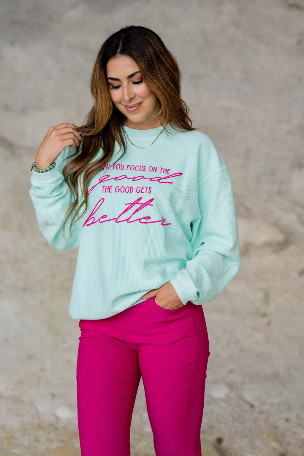 Focus On The Good Ribbed Graphic Crewneck