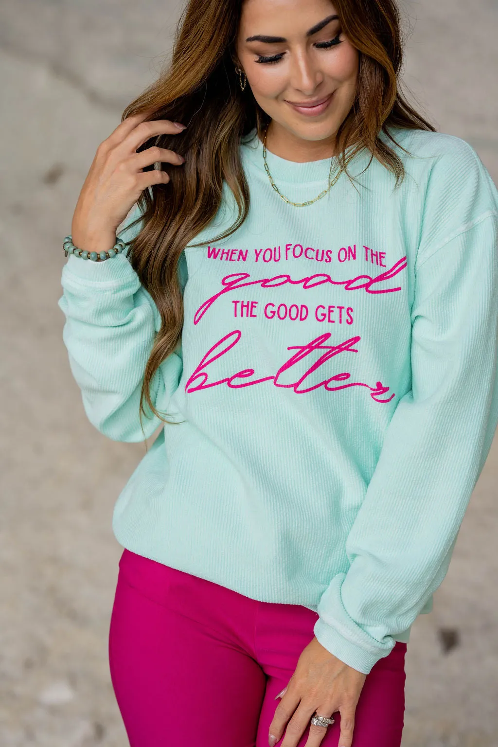 Focus On The Good Ribbed Graphic Crewneck
