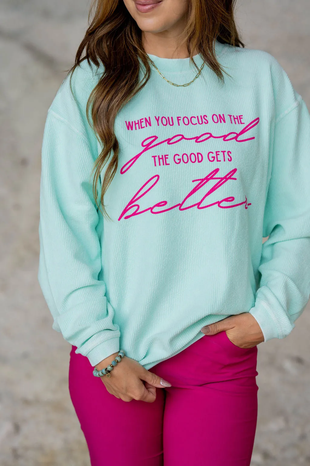 Focus On The Good Ribbed Graphic Crewneck