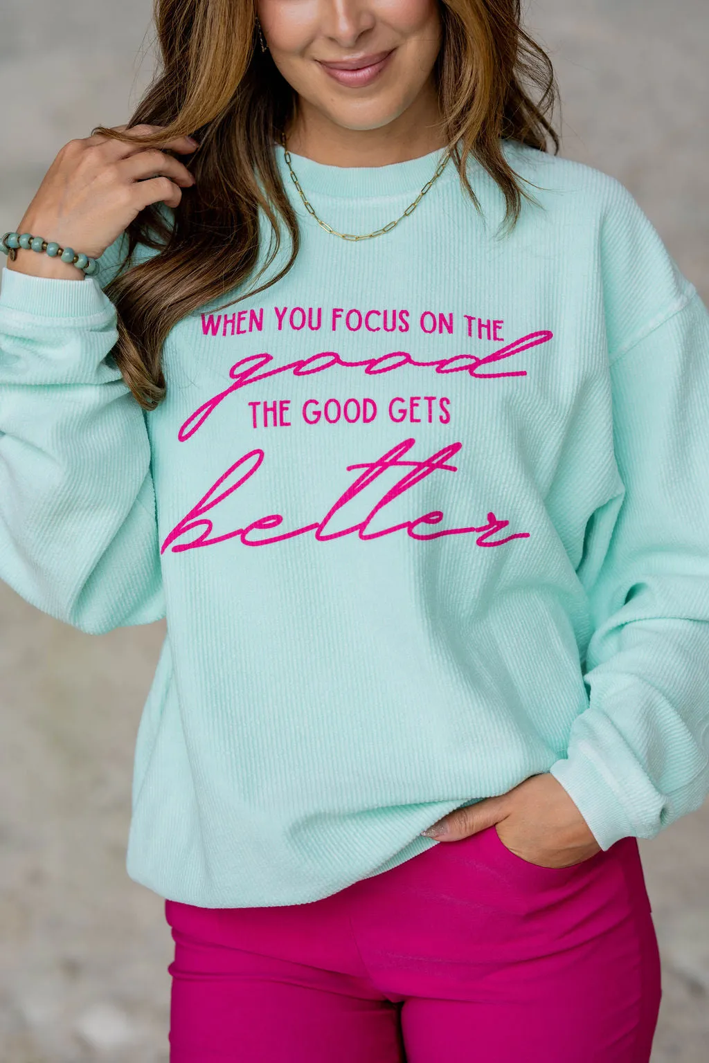 Focus On The Good Ribbed Graphic Crewneck