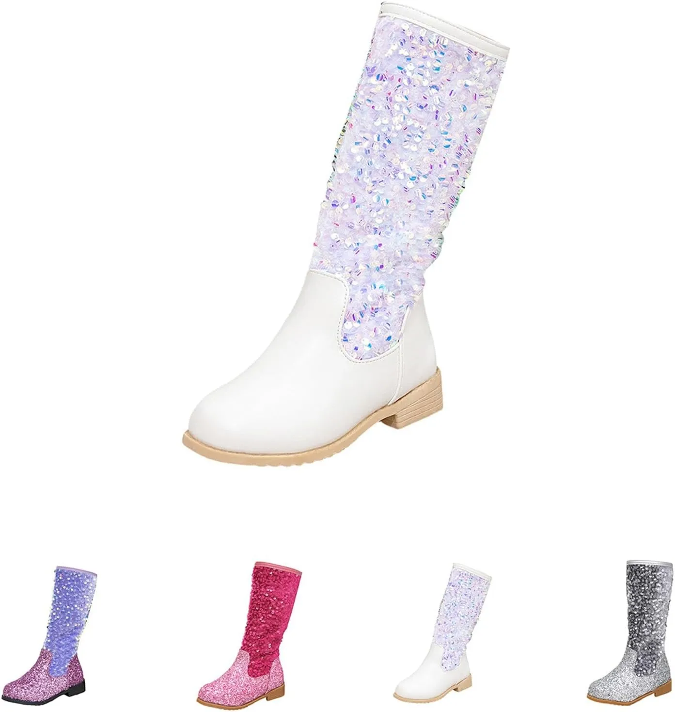 Girls Kids hinestone Mid Calf Riding Boots Sequin Fleece Plush Chunky Comfort Warm Lined Outdoor Girl Boots Size 1