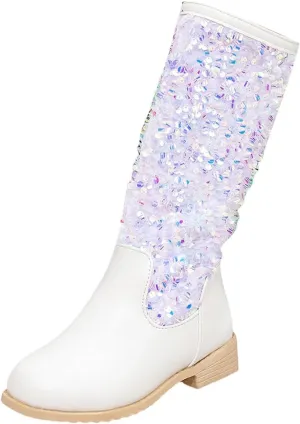 Girls Kids hinestone Mid Calf Riding Boots Sequin Fleece Plush Chunky Comfort Warm Lined Outdoor Girl Boots Size 1