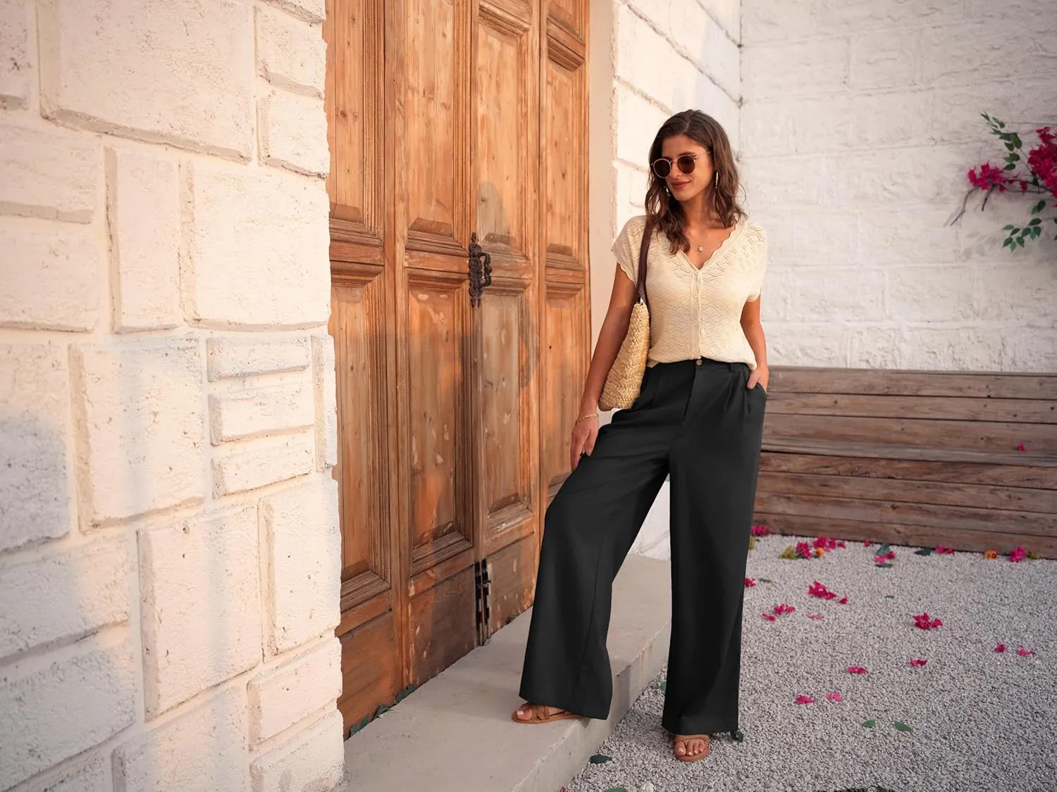 GRACE KARIN Women's Wide Leg Pants Business Casual Straight Long Trousers Palazzo Flowy Pants