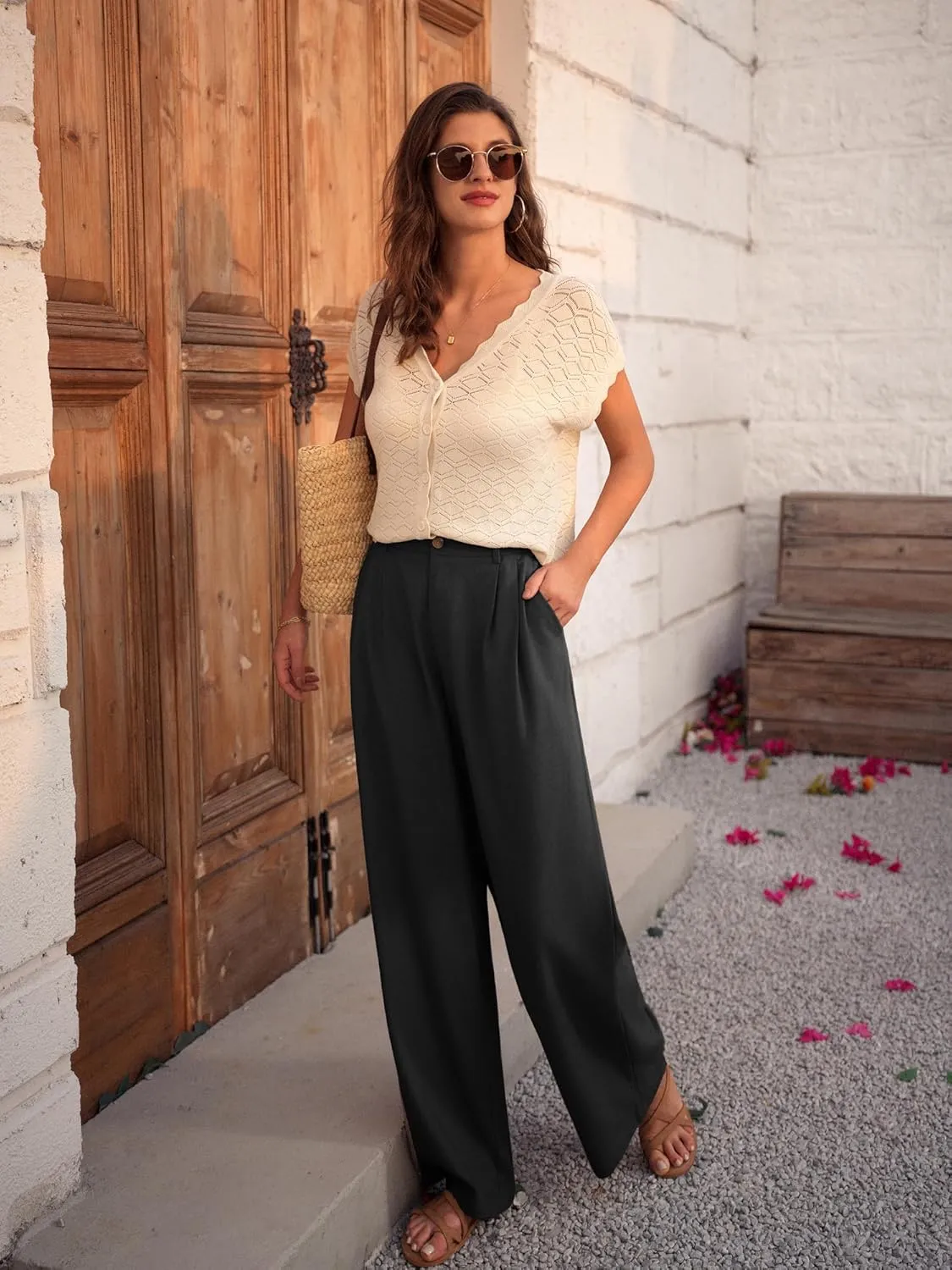 GRACE KARIN Women's Wide Leg Pants Business Casual Straight Long Trousers Palazzo Flowy Pants