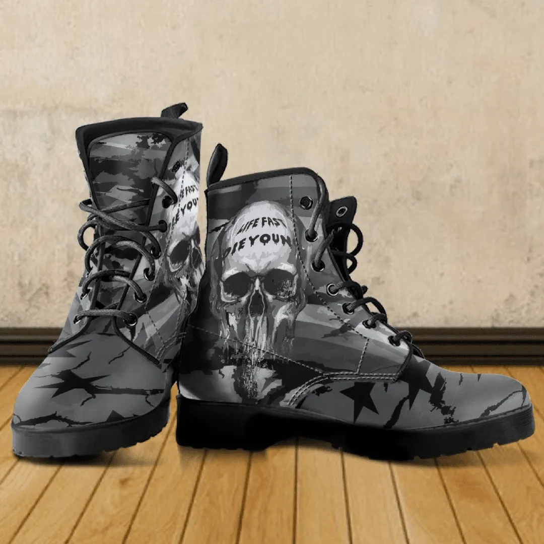 Gray Flag Skull Boots
