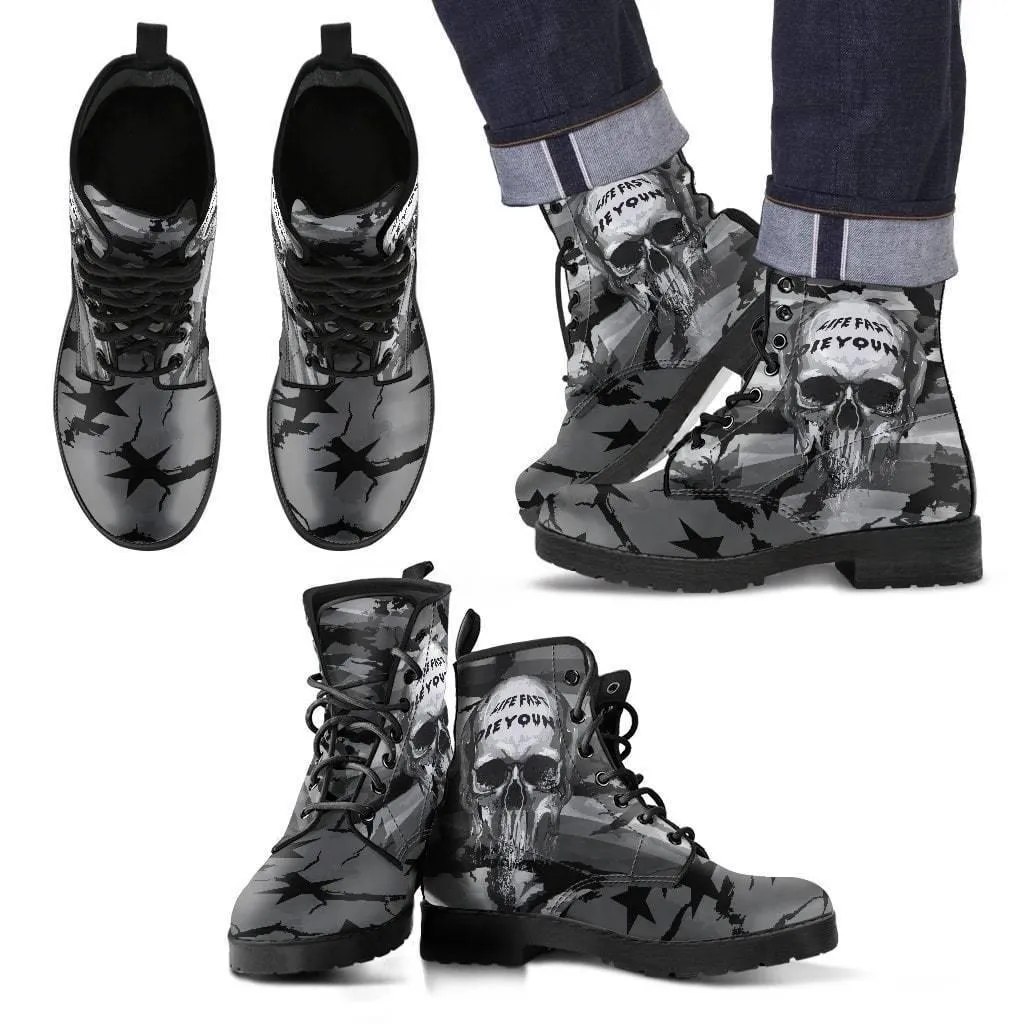 Gray Flag Skull Boots