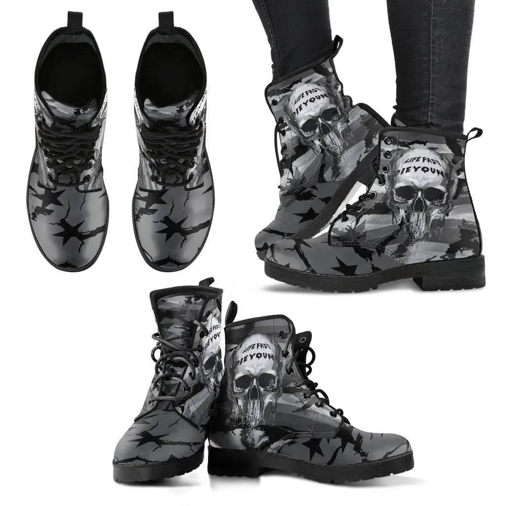 Gray Flag Skull Boots