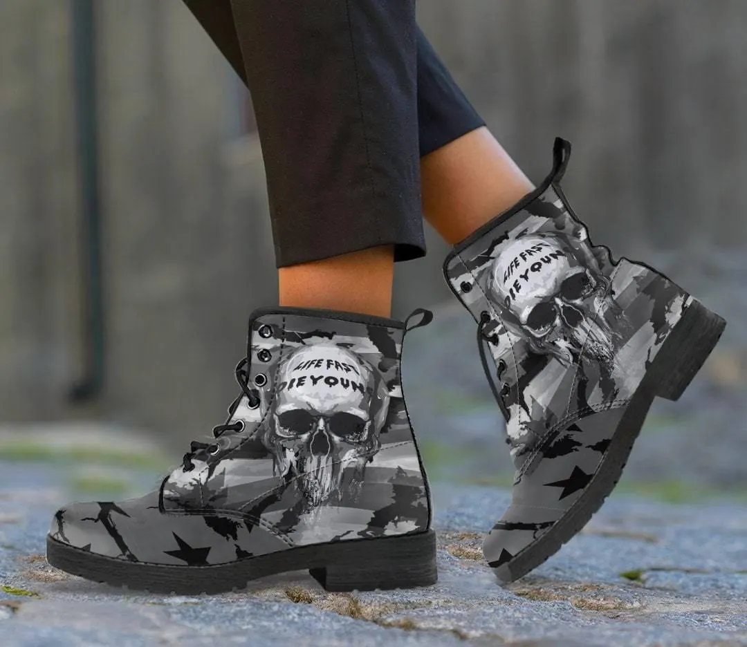 Gray Flag Skull Boots