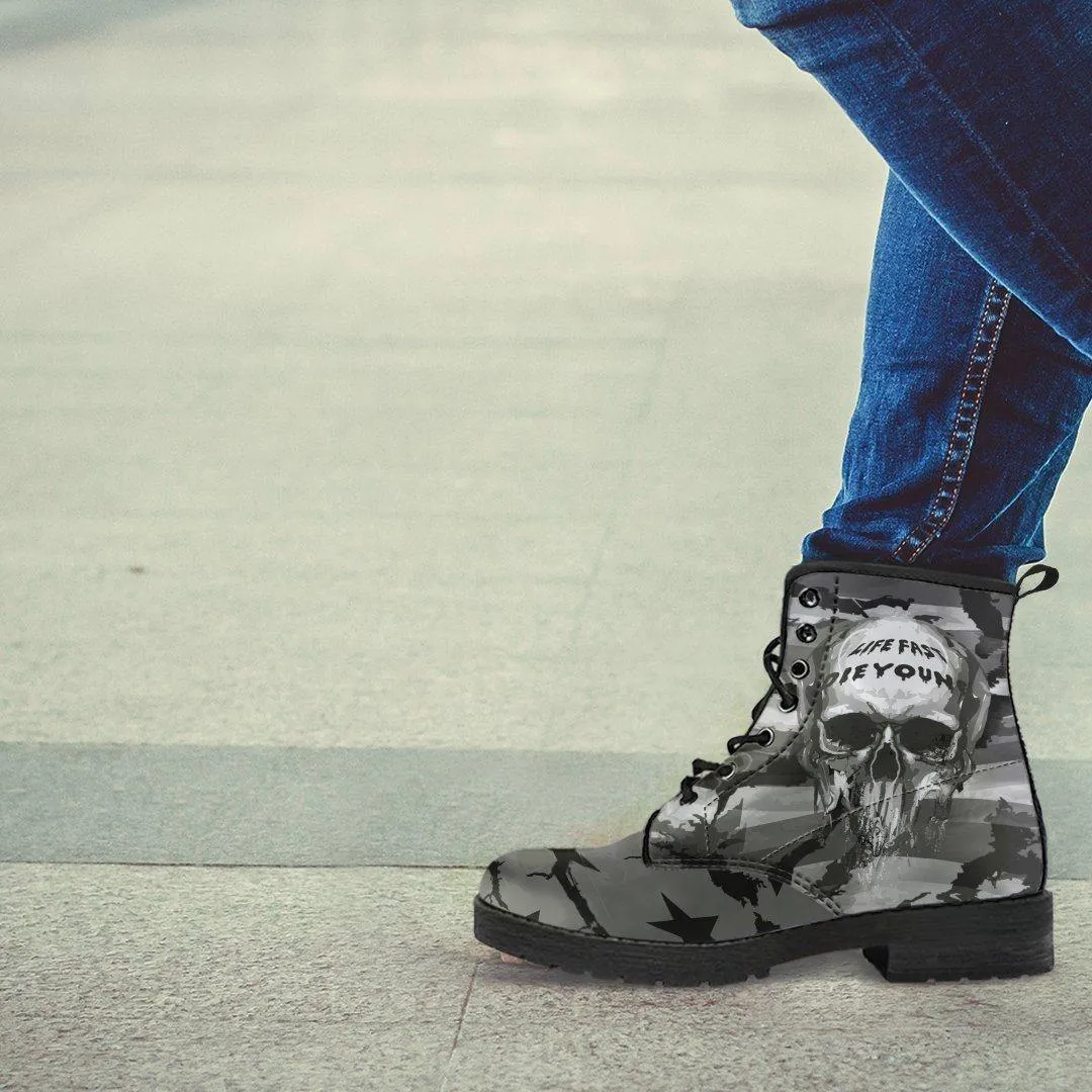 Gray Flag Skull Boots