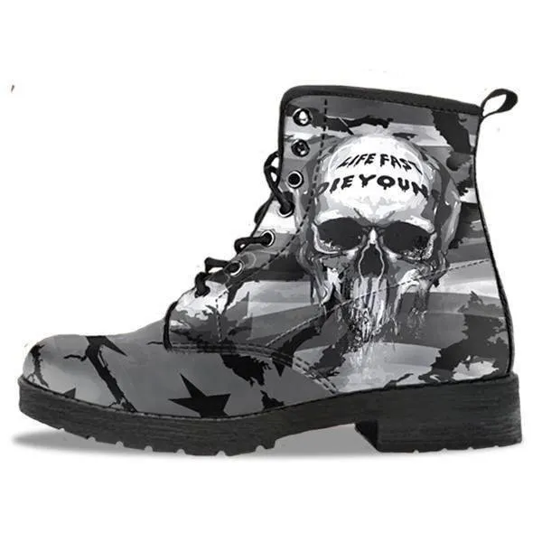Gray Flag Skull Boots