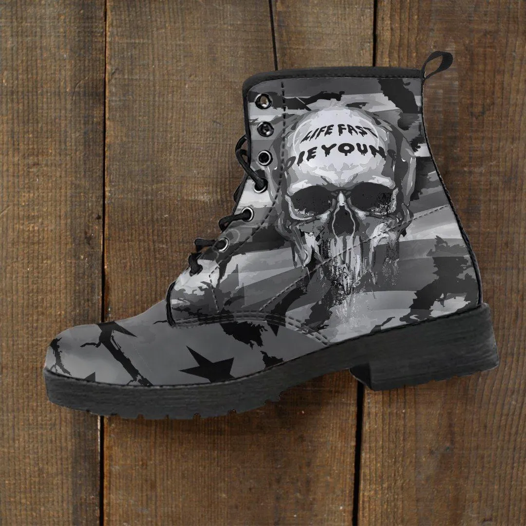 Gray Flag Skull Boots