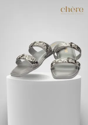 Grey Casual Double Buckle Strap Flats for Women