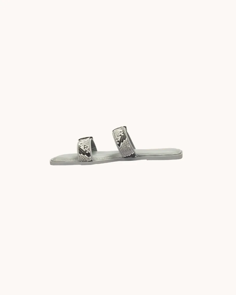 Grey Casual Double Buckle Strap Flats for Women