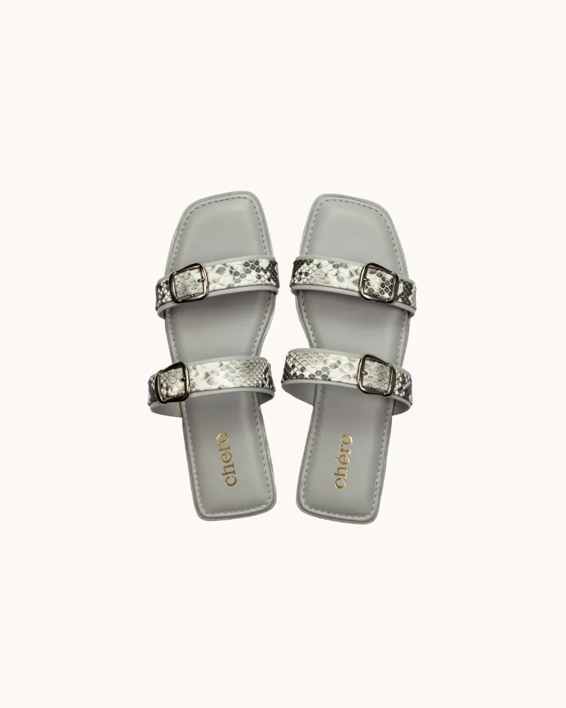 Grey Casual Double Buckle Strap Flats for Women