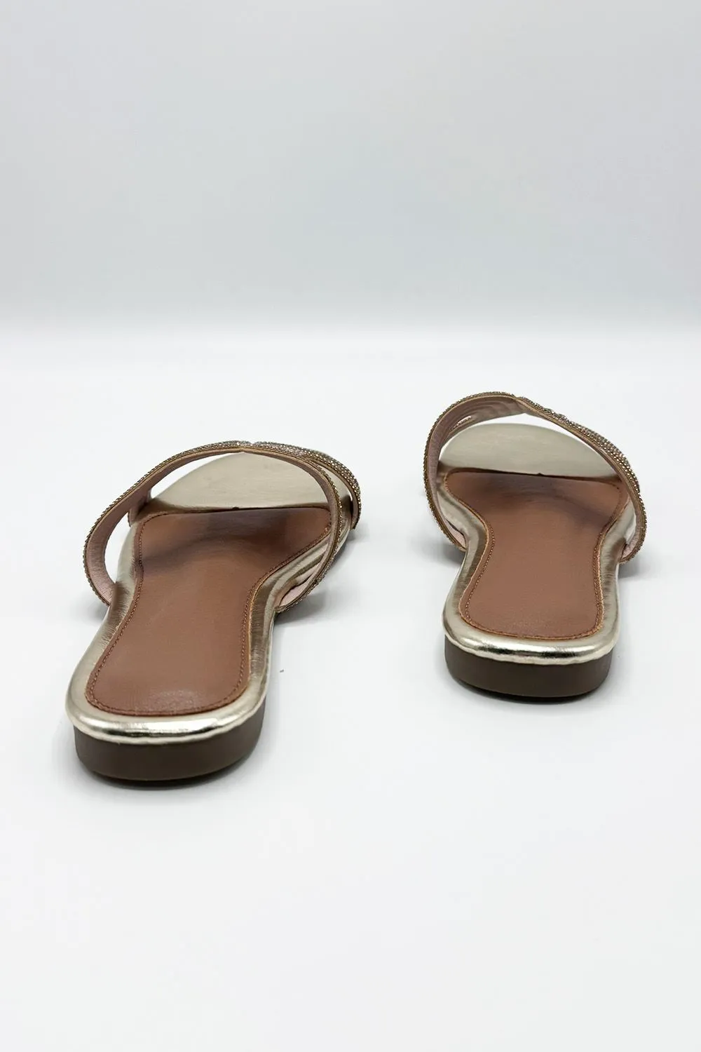 Hera Diamante Embellished Cut-Out Sliders in Gold